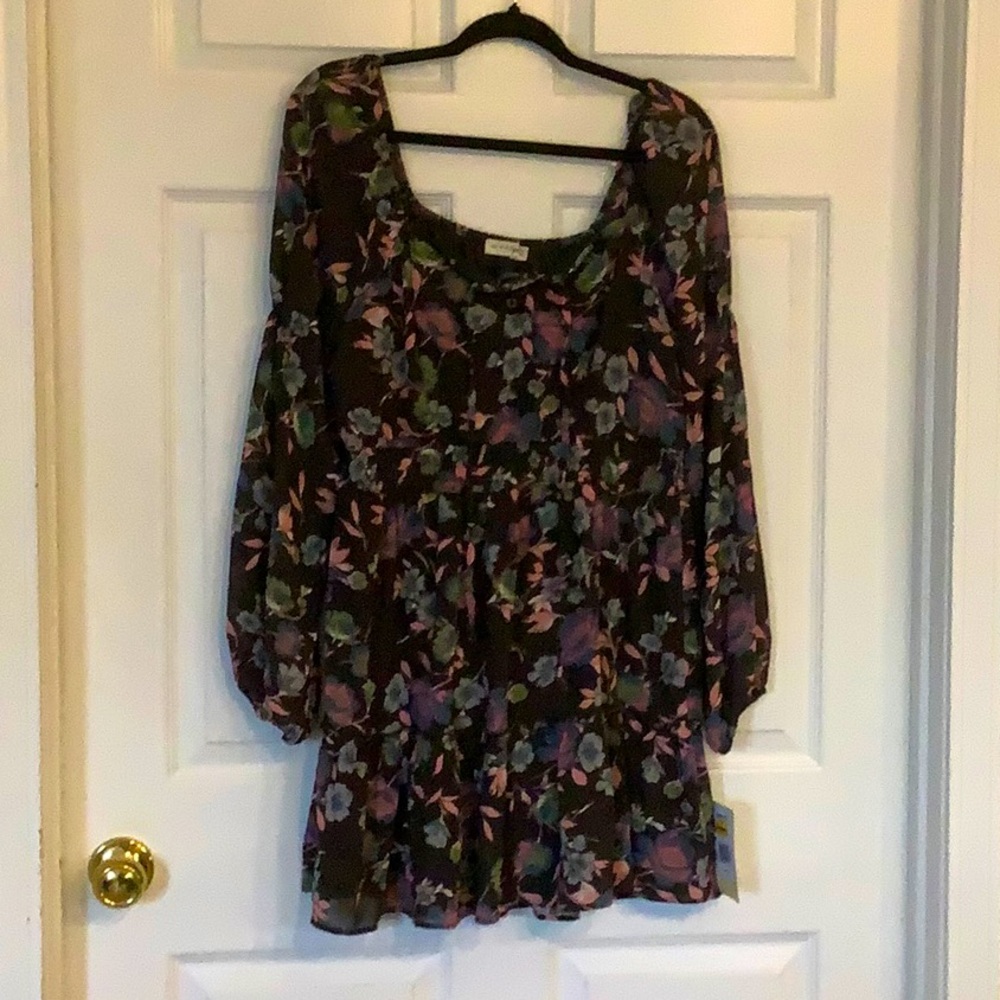 Live To Be Spoiled Floral Dress Sleeves Smocked Waist Sz XL